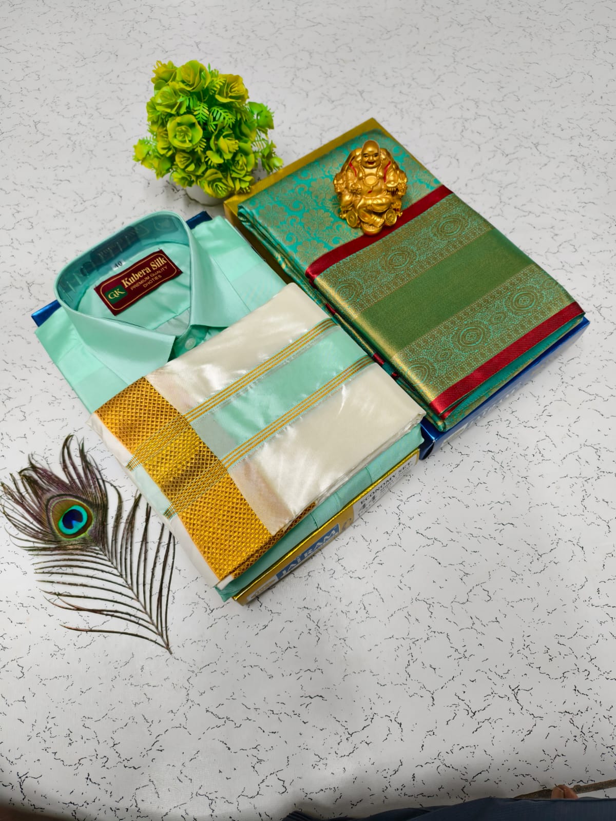 Ethnic Couple Combo – Saree, Shirt & 8 Mulam Dhoti
