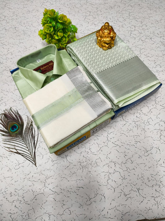 Saree & Dhoti Shirt Combo – Semi Silk, Woven Zari
