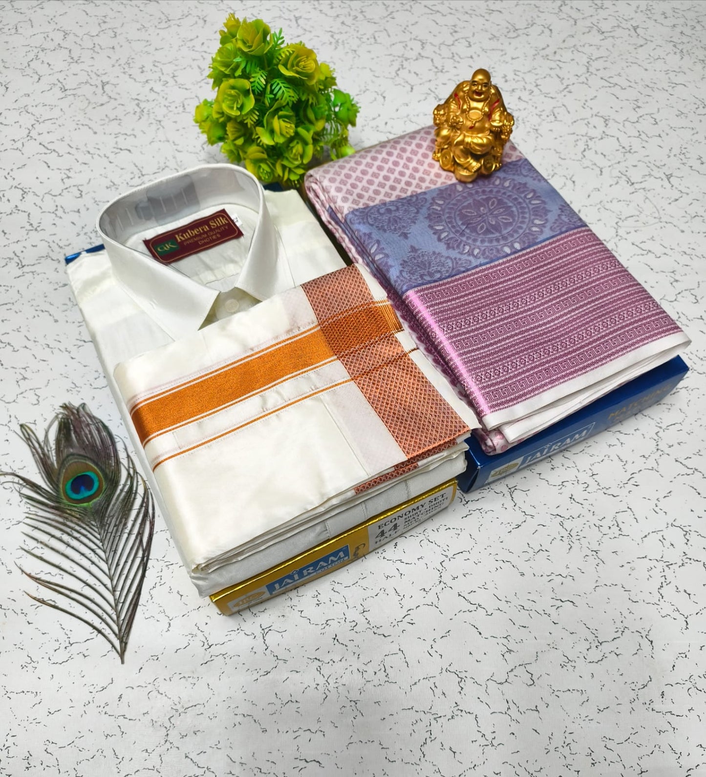Saree and Dhoti Shirt Combo – Semi Silk Fabric Set