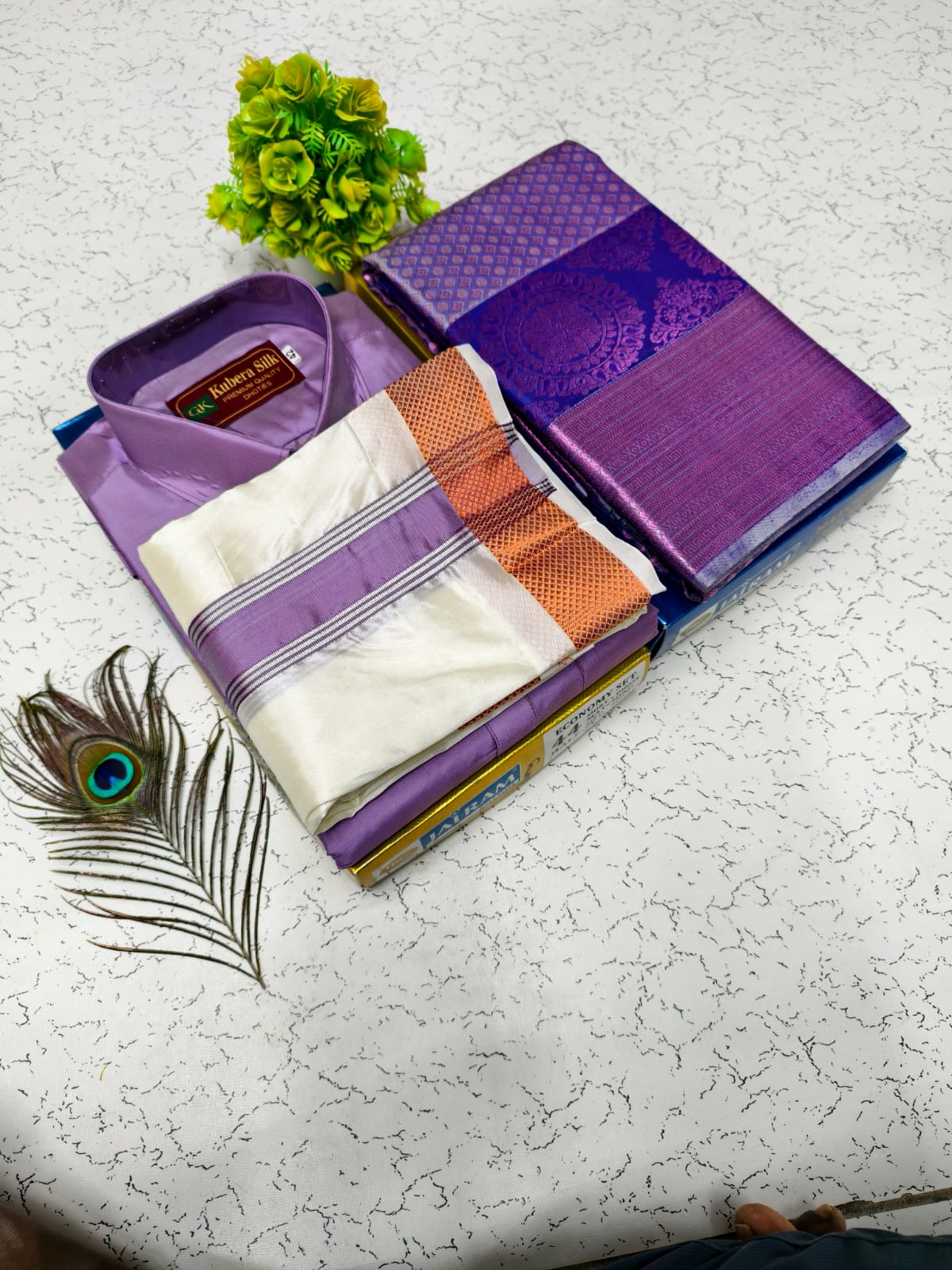 Zari Brocade Saree with Matching Semi Silk Dhoti Shirt