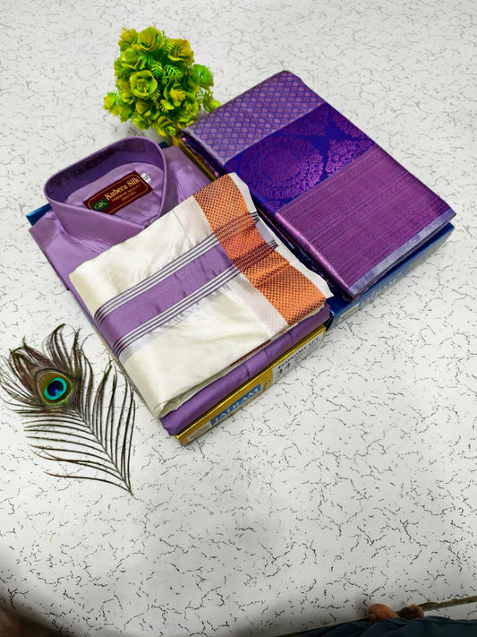 Zari Brocade Saree with Matching Semi Silk Dhoti Shirt