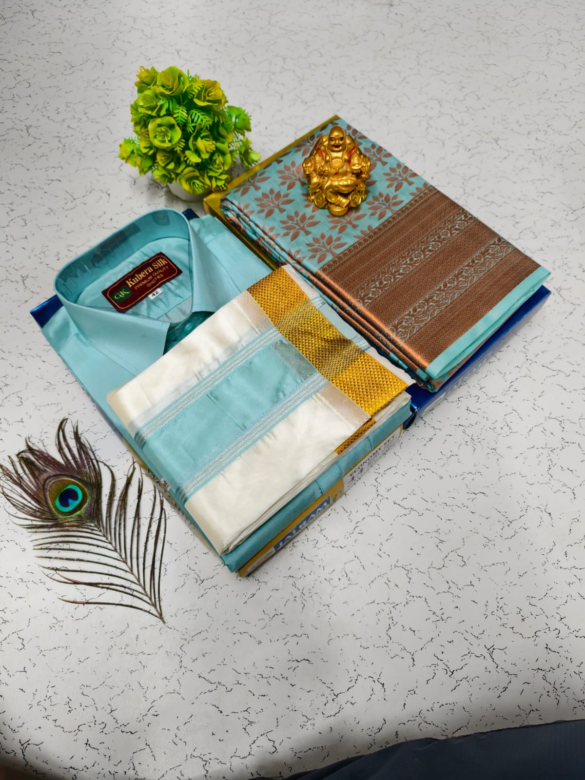 Classic Semi Silk Dhoti Shirt and Bridal Saree Combo