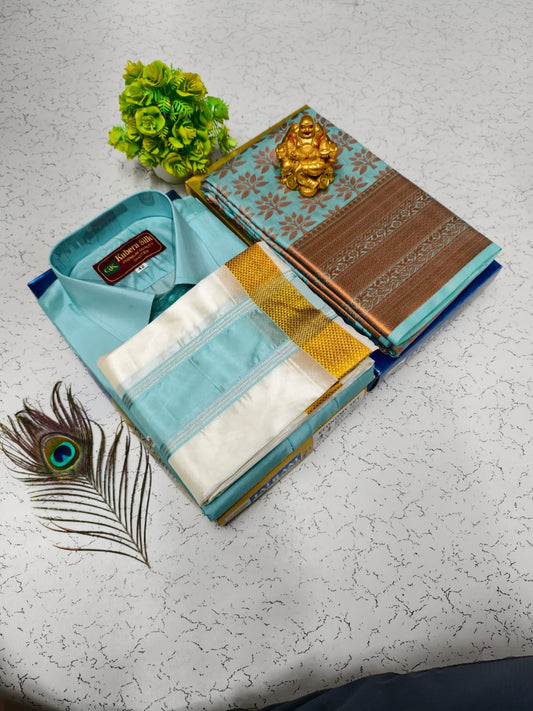 Classic Semi Silk Dhoti Shirt and Bridal Saree Combo