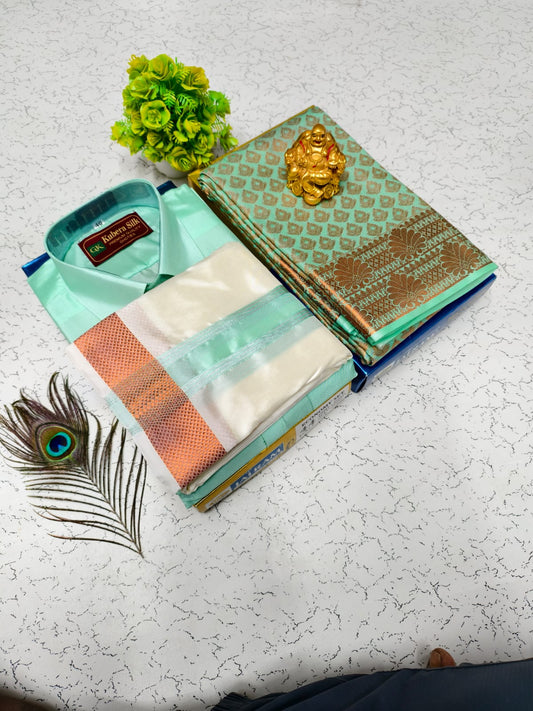 Full Sleeve Shirt and Saree with 8 Mulam Dhoti Combo