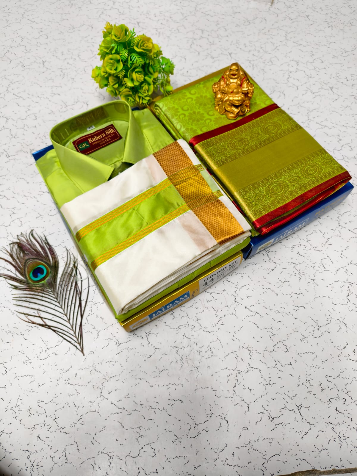 Rich Zari Saree with Semi Silk Shirt Dhoti Pair
