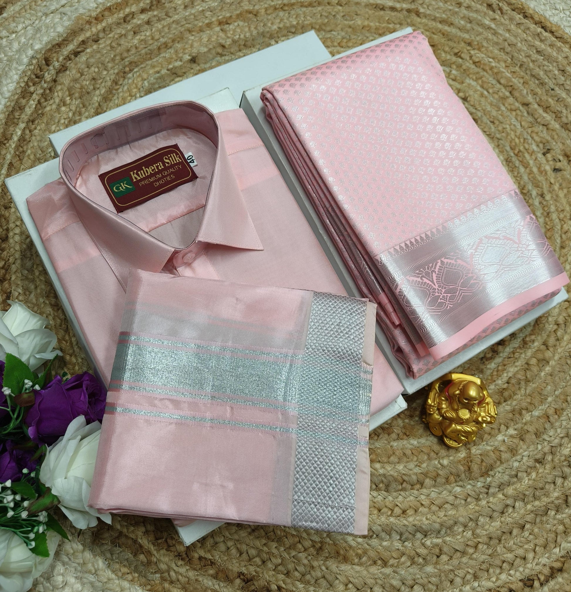 Silk Saree with Matching Men’s Wear Combo - CoupleWeaves