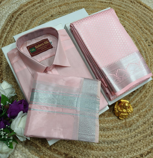 Silk Saree with Matching Men’s Wear Combo - CoupleWeaves