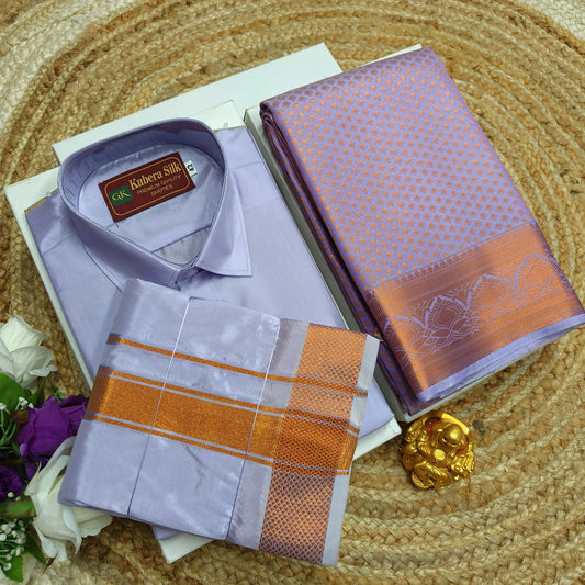 South Couple Combo – Saree & Full Sleeve Shirt - CoupleWeaves