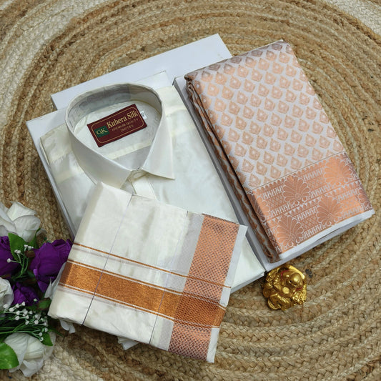 South Indian Couple Set – Saree & Vesti Combo - CoupleWeaves