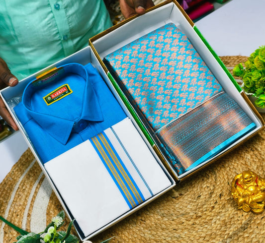South Indian Inspired Cotton Blend Combo Set - CoupleWeaves