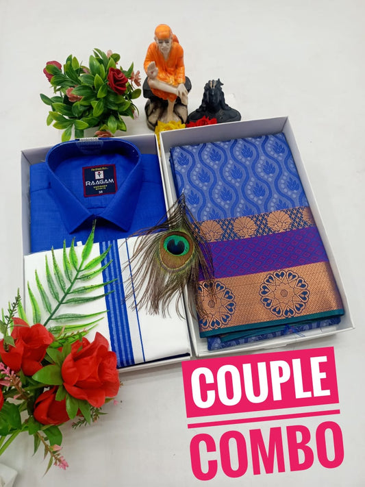 Stylish Ethnic Combo – Embossed Saree for Couples - CoupleWeaves